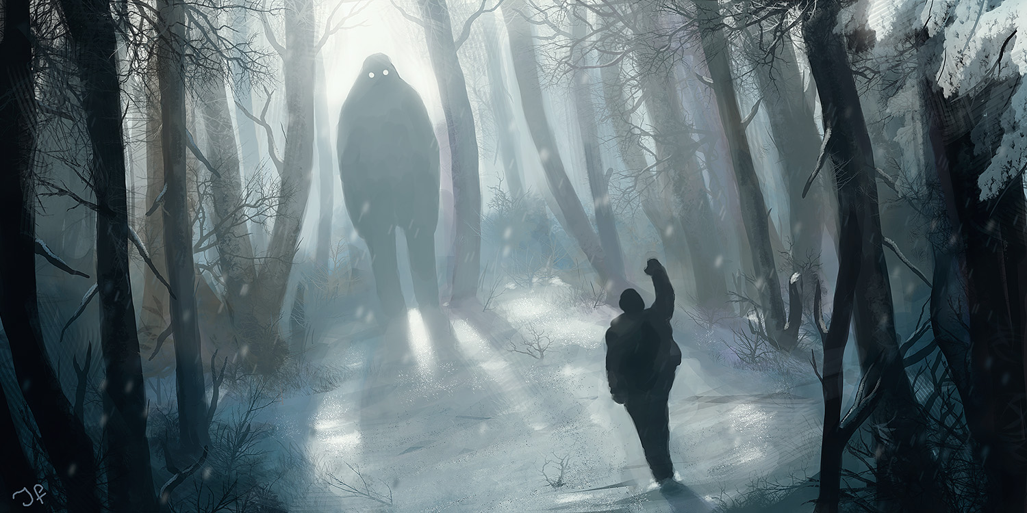 concept image of a yeti in the forest
